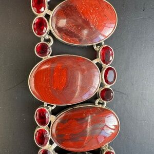 Artisan Red Jasper Statement Bracelet Silver Estate Jewelry